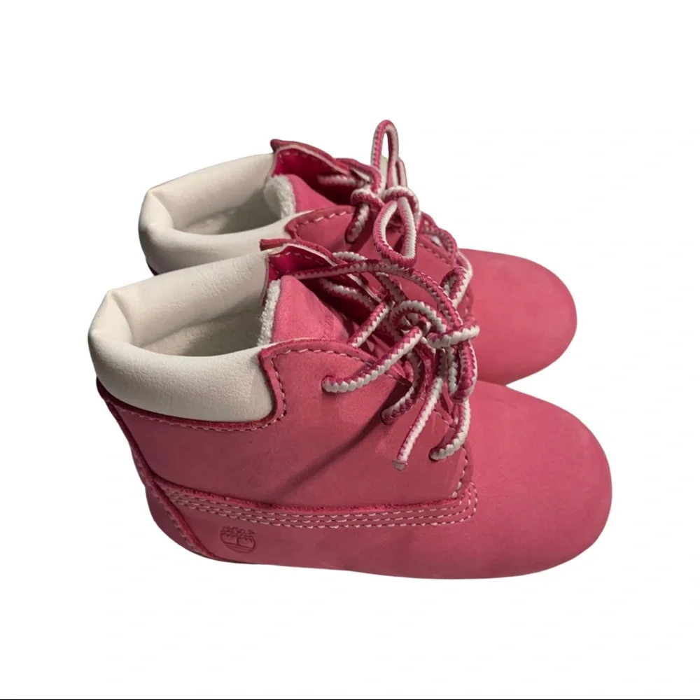 Baby Girl Lace Up Pink And White Booties By Timberland US 3 Boots